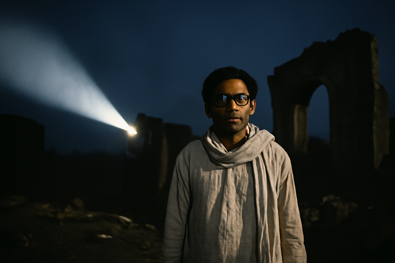 Кадр из фильма Ритвика Гхатакa «Meghe Dhaka Tara» с главным героем на фоне разрушенного пейзажа